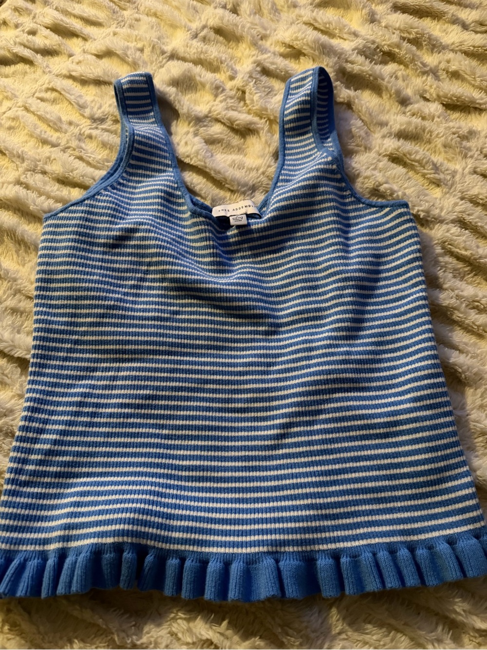 Blue & White Striped Knit Tank Top